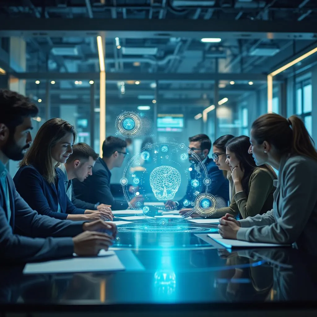 Equipo en sesión de estrategia con IA